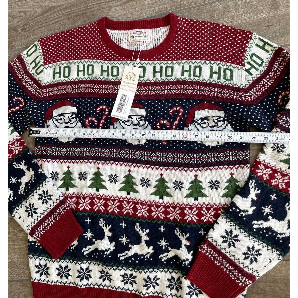 christmas sweater premium Adult size large santa Ho Ho Ho candy cane NEW NWT - Picture 4 of 4